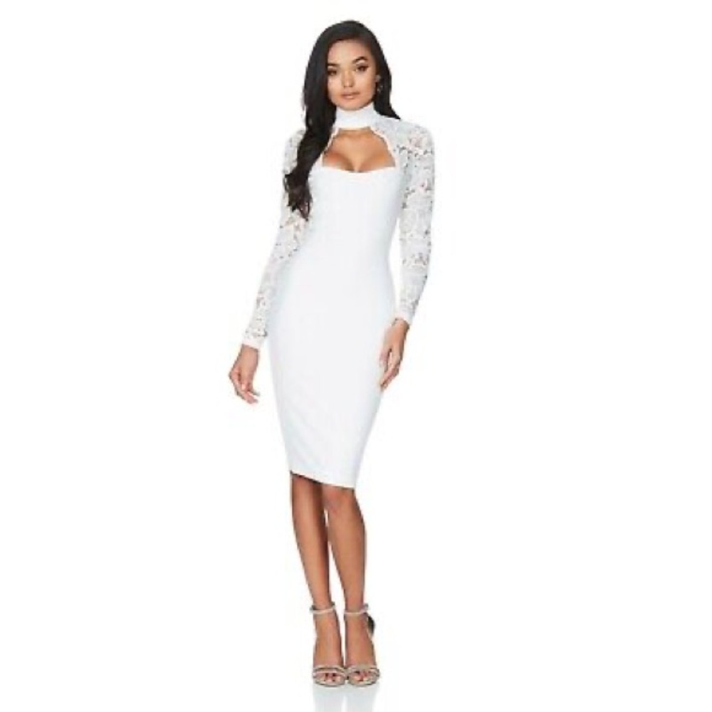 Nookie White Lady Lace Long Sleeve Midi Dress NWT XS & SMALL